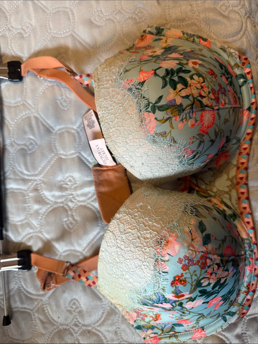 Victoria's Secret Floral Lace Mint & Peach Push-Up Bra